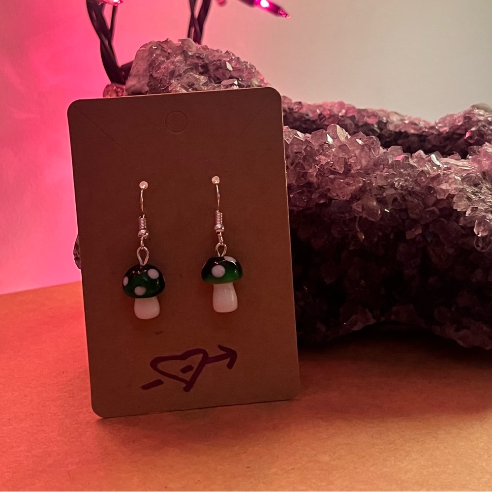 Green mushroom earrings